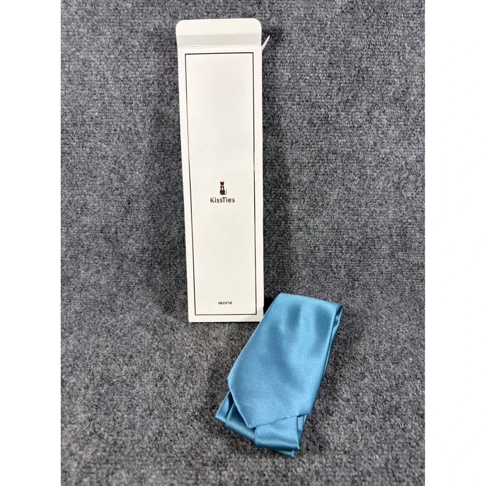 KissTies Mens Teal Blue Necktie Solid Satin Finish Formal Dress Tie KT1096 NIB
